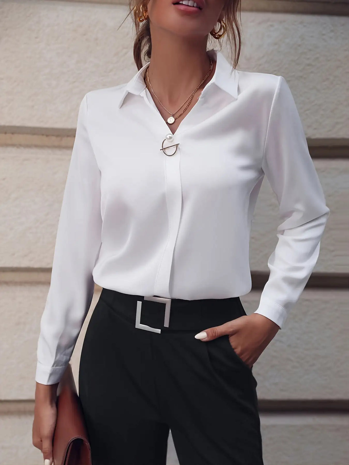 Fashionable Elegant Business Style Long Sleeve Shirt With Pearl Button - Lootquake