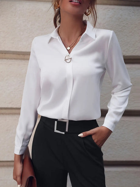 Fashionable Elegant Business Style Long Sleeve Shirt With Pearl Button - Lootquake