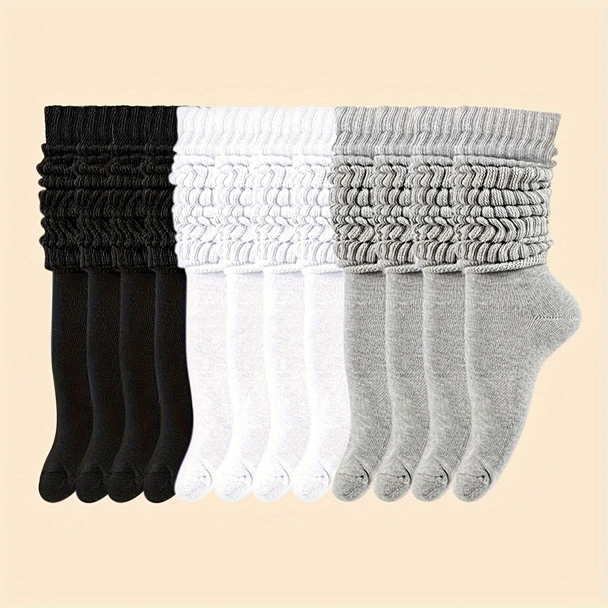 6 Pairs Solid Knitted Socks, Simple & Comfy Slouchy Socks, Women's Stockings & Hosiery