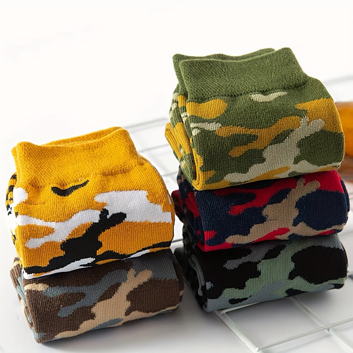 5 pares de calcetines de camuflaje de media pantorrilla para hombre, otoño e invierno