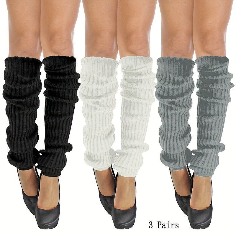 3 pares de calentadores de piernas de punto acanalado, calcetines largos informales de moda para invierno, térmicos, estilo JK, para mujeres y niñas.