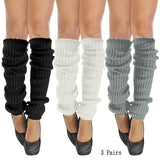 3 pares de calentadores de piernas de punto acanalado, calcetines largos informales de moda para invierno, térmicos, estilo JK, para mujeres y niñas.