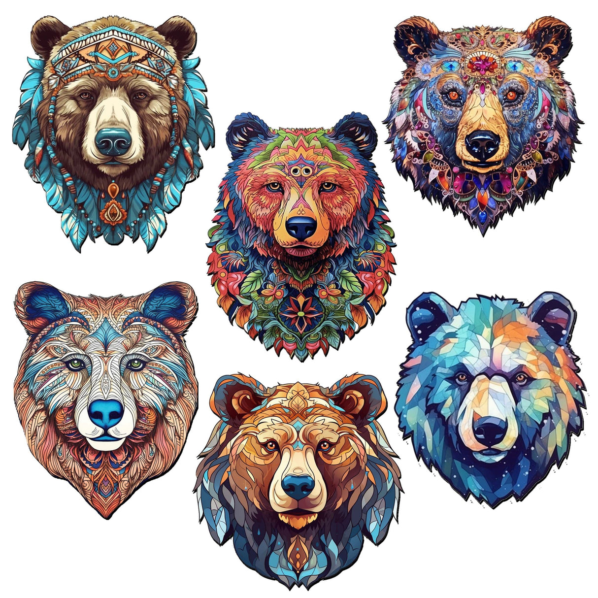 Mystical Bears Decorative Wooden Magnets Set of 6 by G. Debrekht - Wildlife Decor - 8090120G-S6