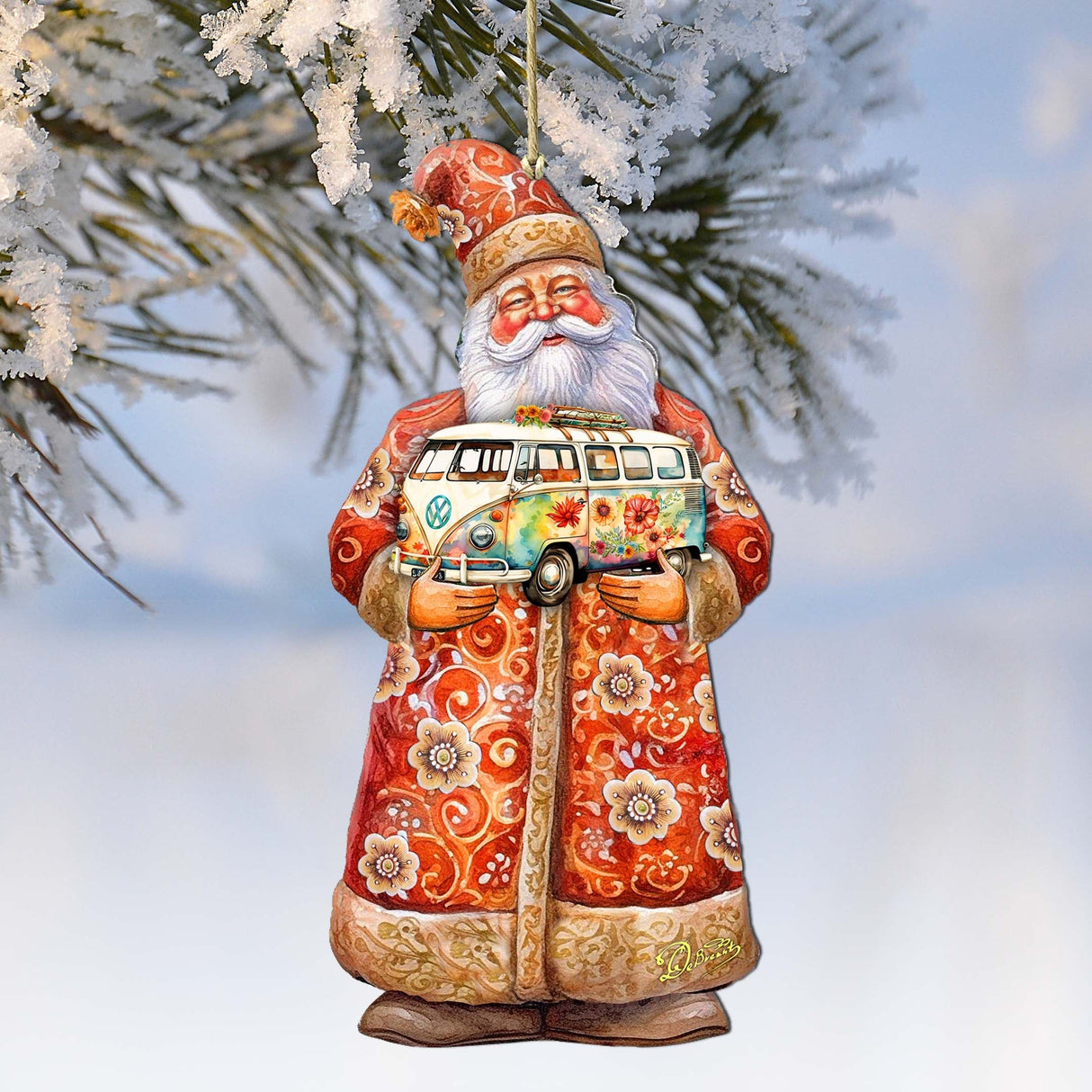 Adornos de madera de Papá Noel con furgoneta de G. Debrekht - Decoración navideña de Papá Noel y muñeco de nieve - 8691407