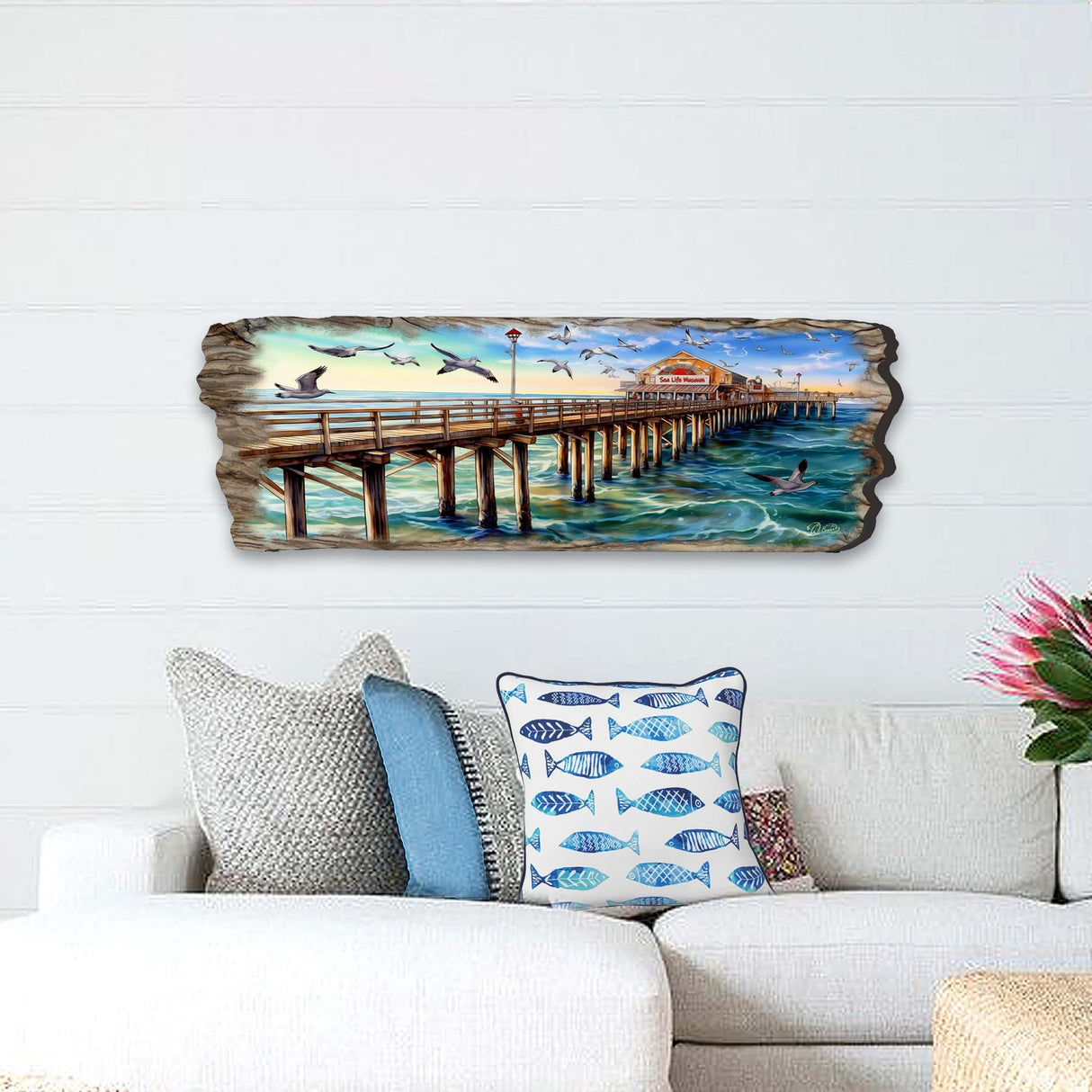 Arte mural de madera con panorama de muelle de G. DeBrekht Coastal Decor - 8491103W