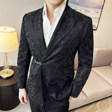 Vintage Pattern Men's Casual Suit Metal Hook Placket Closure Collar Leather Texture Suit - Lootquake