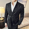 Vintage Pattern Men's Casual Suit Metal Hook Placket Closure Collar Leather Texture Suit - Lootquake