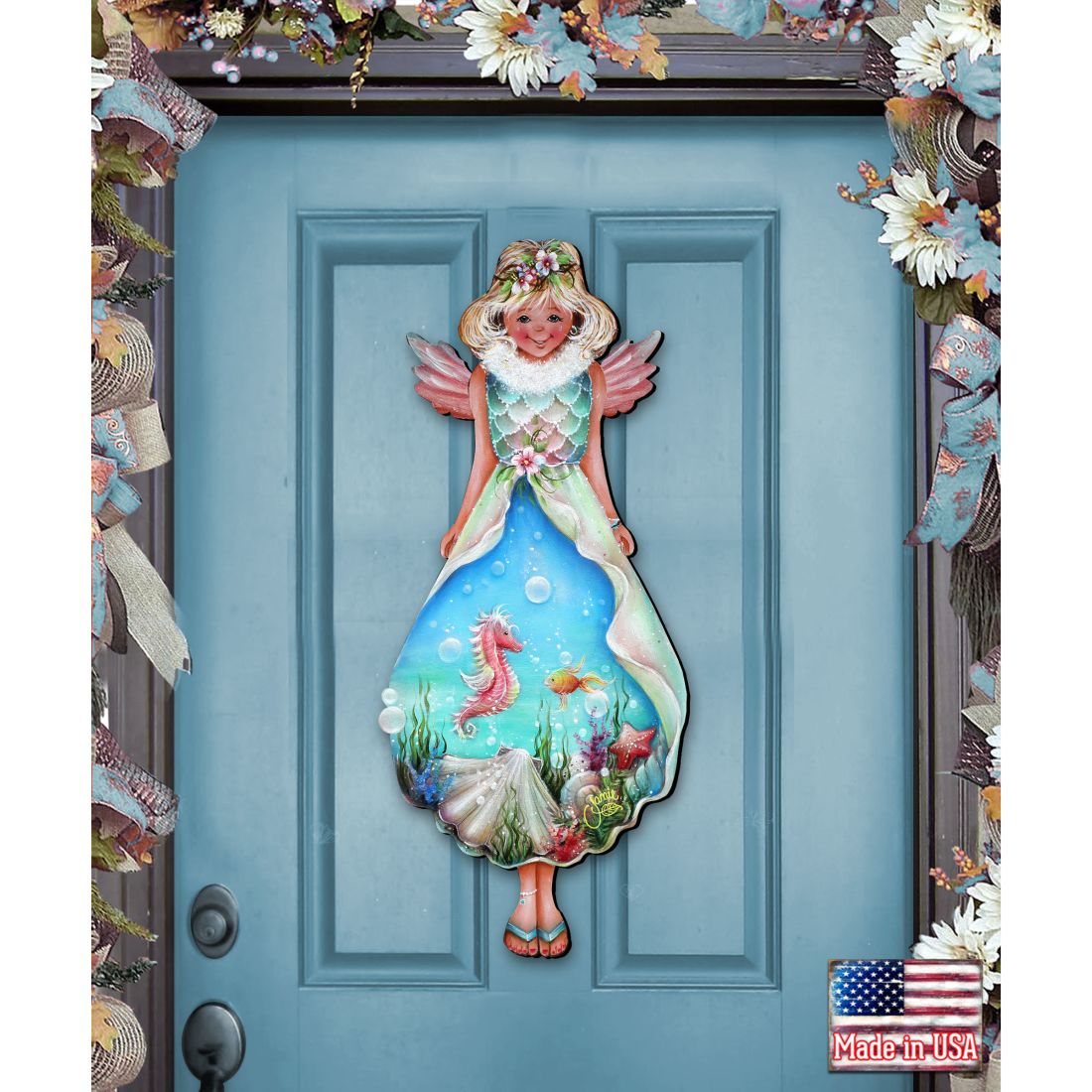 Beach Blessing Angel Coastal Door Decor by Jamie Mills-Price - Coastal Holiday Decor - 8457901H