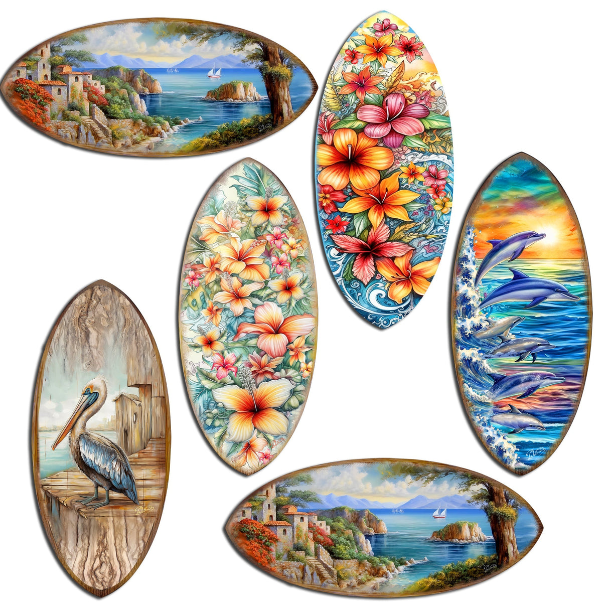Coastal Charmers Surfboards Decorative Wooden Magnets Set of 6 by G. Debrekht - Coastal Decor - 8090070G-S6