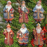 Santa Decorative Wooden Clip-on Ornaments Set of 6 by G. Debrekht - Christmas Decor - 8090032C-S6