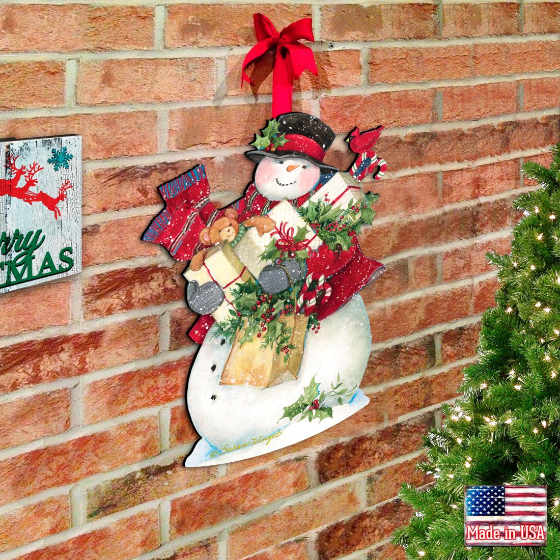 Dark Night Presents Santa Door Decor by Susan Winget - Christmas Santa and Snowman Decor - 8471104H-SW