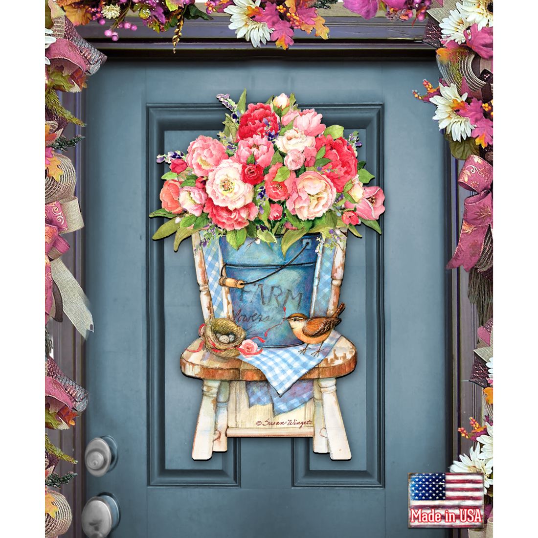 Peony Bouquet Easter Door Dcor by Susan Winget - Easter Spring Decoration - 8471302H-SW