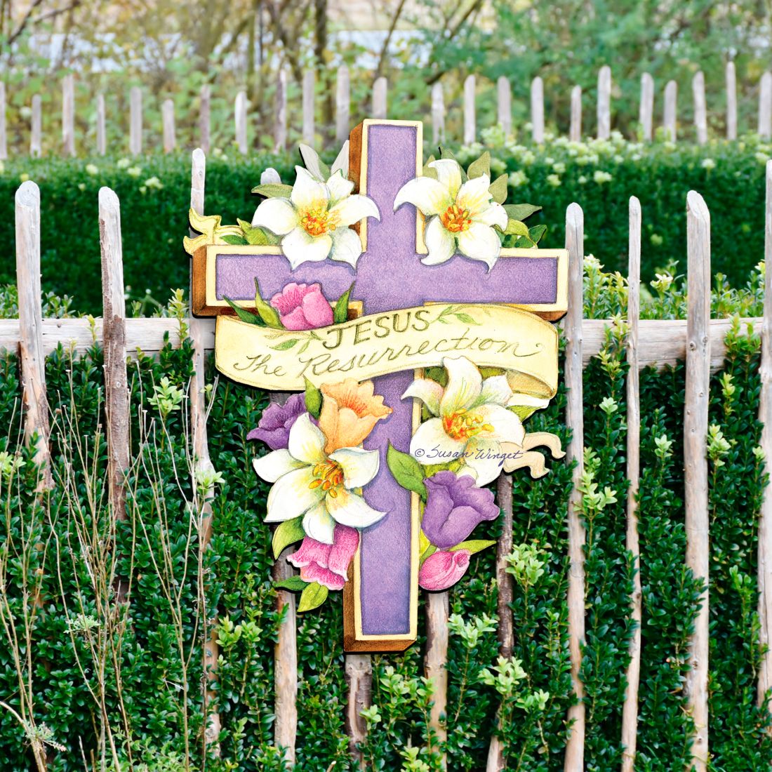 Easter Cross He is Risen Door Decor by Susan Winget - EasterSpring Decor - 8471303H-SW