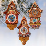 Miniature Clock Decorative Wooden Ornaments Set of 3 by G. Debrekht - Christmas Decor - 8091020-S3