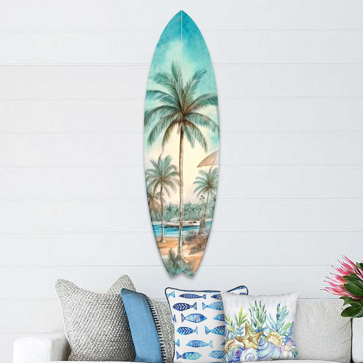 Tropical Surfboard Coastal Wall Art by G. DeBrekht - Coastal Holiday Décor - 8490111HS