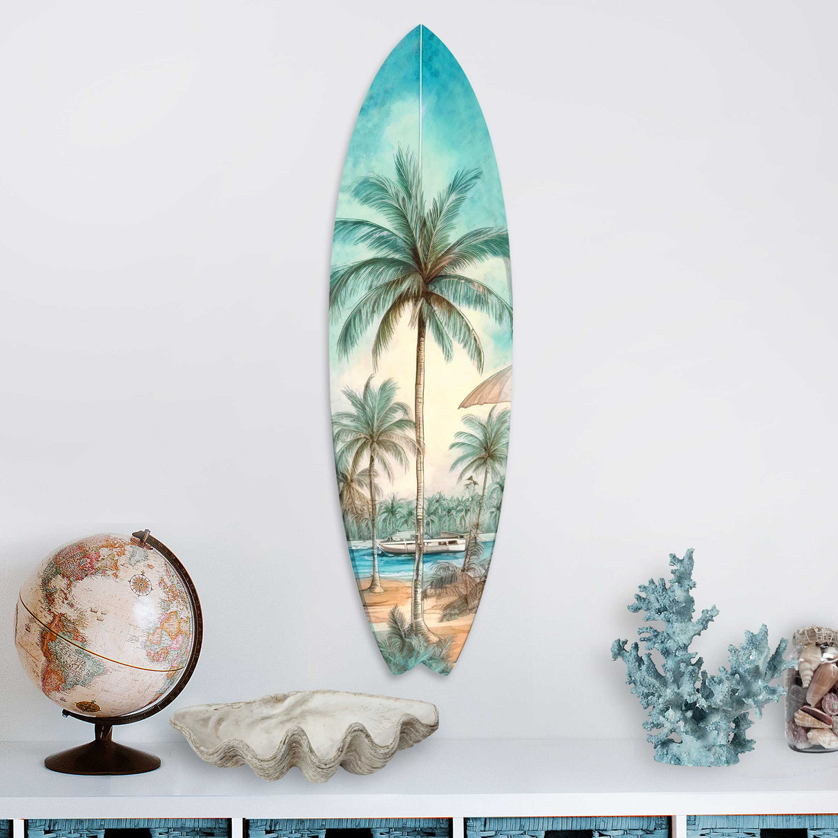 Tropical Surfboard Coastal Wall Art by G. DeBrekht - Coastal Holiday Décor - 8490111HS