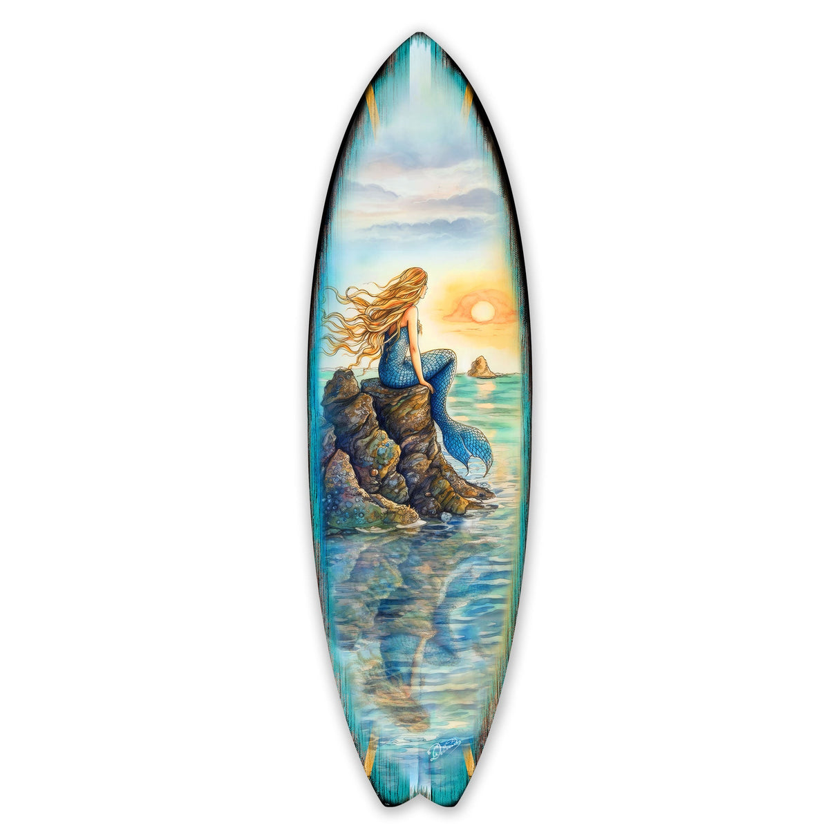 Mermaid Surfboard Wall Art– Handcrafted Coastal Decor - Surfboard Wall Decor for Beach House & Nautical Interiors - Coastal Wall Art by G. Debrekht - 8490141HS