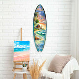 Arte mural de tabla de surf con diseño de casa de playa tropical de G. DeBrekht - Decoración costera artesanal - Decoración de pared con tabla de surf para casas de playa e interiores náuticos - 8490142HS