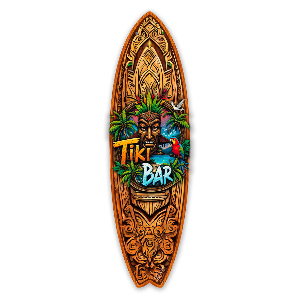 Tiki Bar Surfboard Wall Art by G. DeBrekht – Handcrafted Coastal Decor for Tiki Lounge & Beach House - 8490144HS