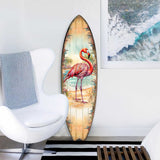 Tabla de surf con flamenco rosa de G. DeBrekht – Decoración costera tropical artesanal – 8490146HS
