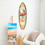 Tabla de surf con flamenco rosa de G. DeBrekht – Decoración costera tropical artesanal – 8490146HS