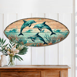 Dolphin Dance Surfboard Wall Art – Handcrafted Coastal Wooden Decor by G.DeBrekht – Beach House Ocean Decor – 8490149HS