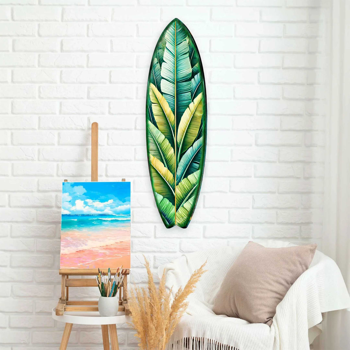 Banana Leaf Surfboard Wall Art – Handcrafted Tropical Coastal Decor by G.DeBrekht – Indoor Outdoor Beach House Accent – 8490151HS