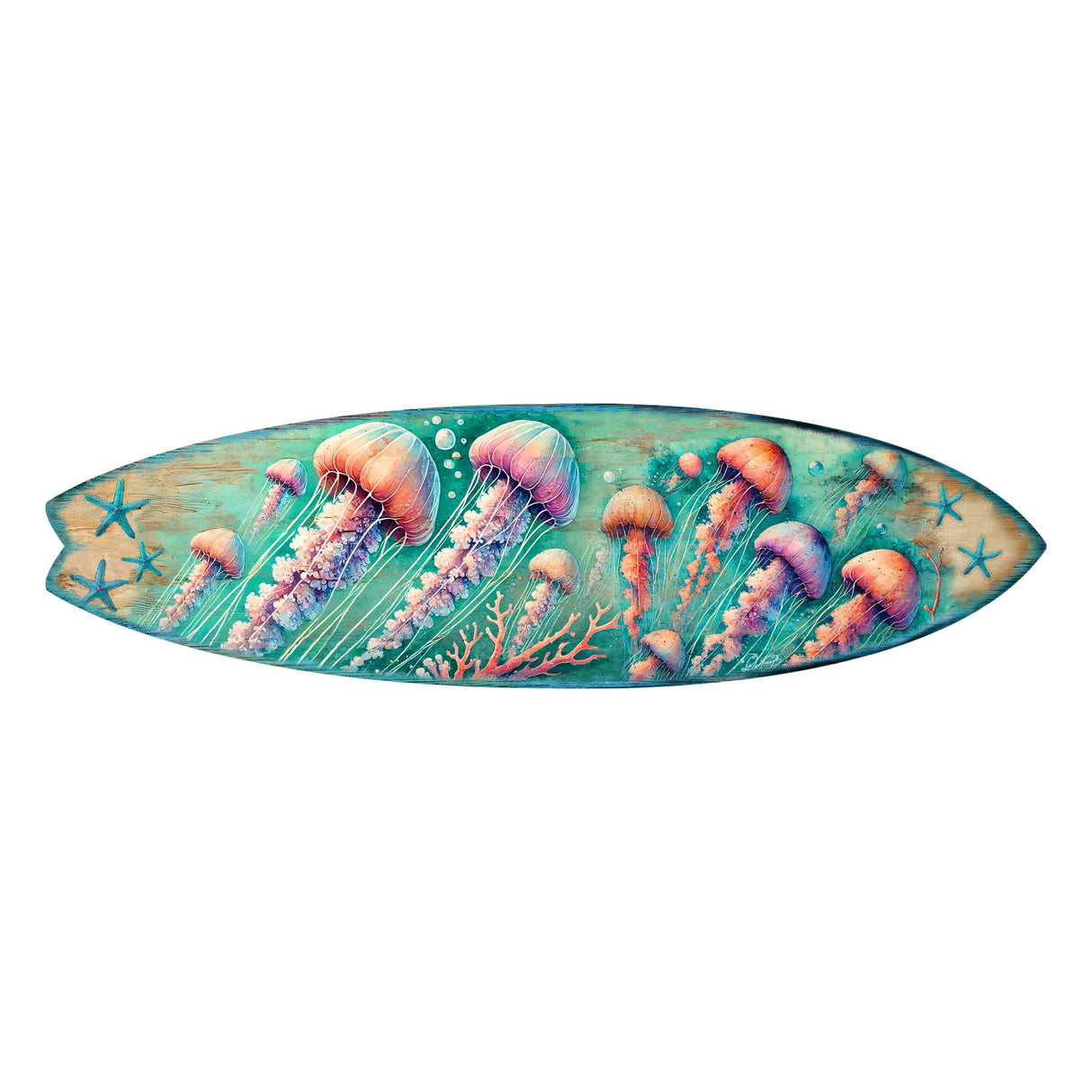 Jellyfish Surfboard Wall Art – Handcrafted Underwater Coastal Decor by G.DeBrekht – Ocean-Inspired Wooden Accent for Indoor & Outdoor – 8490153HS