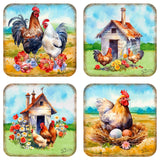 Juego de 4 posavasos de corcho de madera "Primavera en la granja" de G. Debrekht - Decoración de primavera para Pascua - 8199436C-S4