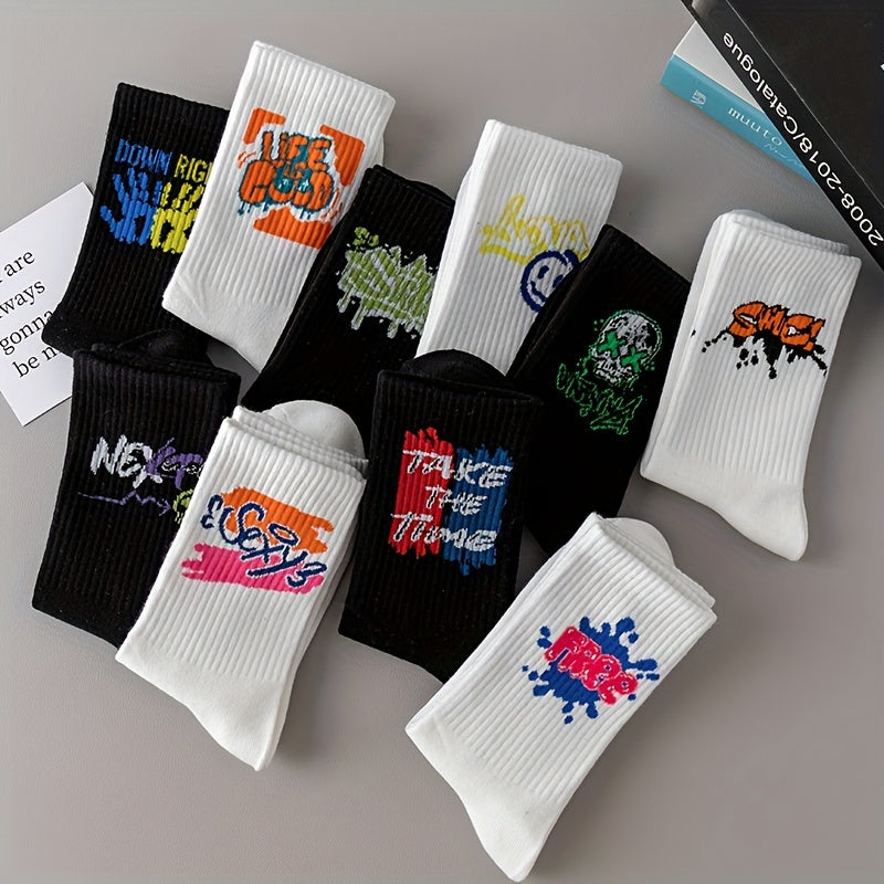 3/6/8/10/12 paires de chaussettes mi-longues avec graffitis et peinture au pistolet pour une mode, un confort et une durabilité personnalisés