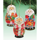 Santa Doll Wooden Ornaments Set of 3 by G. DeBrekht - Christmas Santa Snowman Decor - 8100103S3