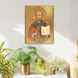 Icono sagrado ortodoxo religioso de madera de San Nicolás bañado en oro - Decoración inspiradora - 85021