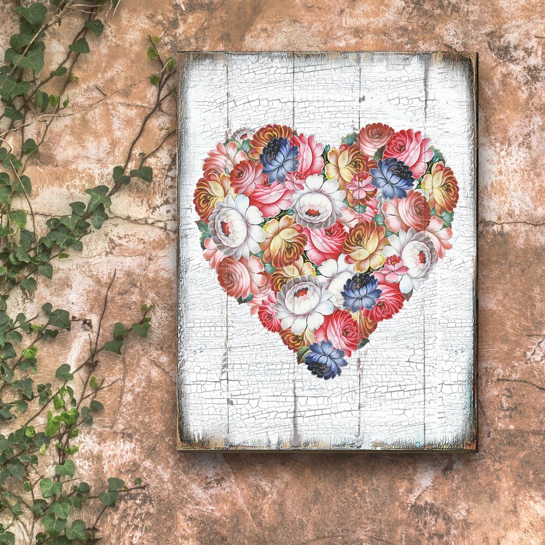 Floral Composition Rustic Wooden Wall Art by G. DeBrekht - Love Family Kids Décor - 85103B