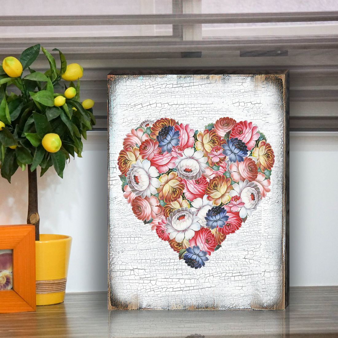 Floral Composition Rustic Wooden Wall Art by G. DeBrekht - Love Family Kids Décor - 85103B