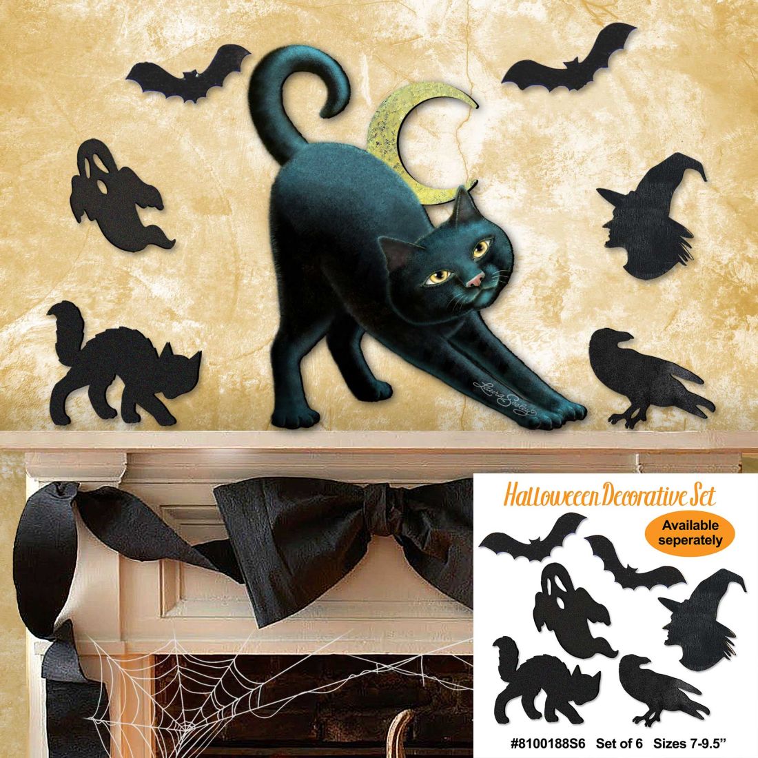 Decoración de Halloween con un gato espeluznante para la puerta, por Laura Seeley - Decoración de Halloween para Acción de Gracias - 8512054H