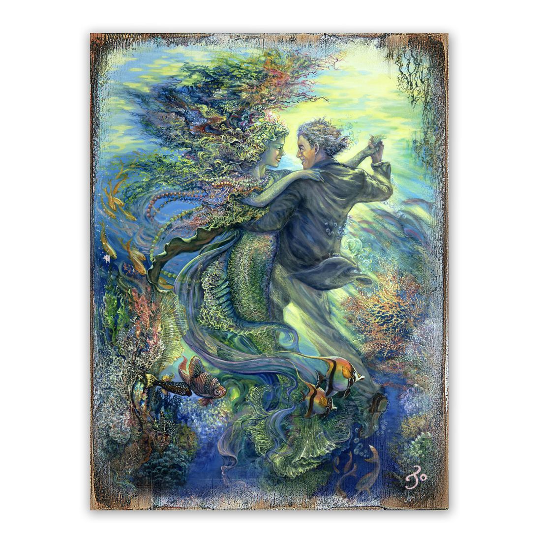 Arte de pared de madera "Por el amor de una sirena" de Josephine Wall - Decoración de fantasía - 852133-JW