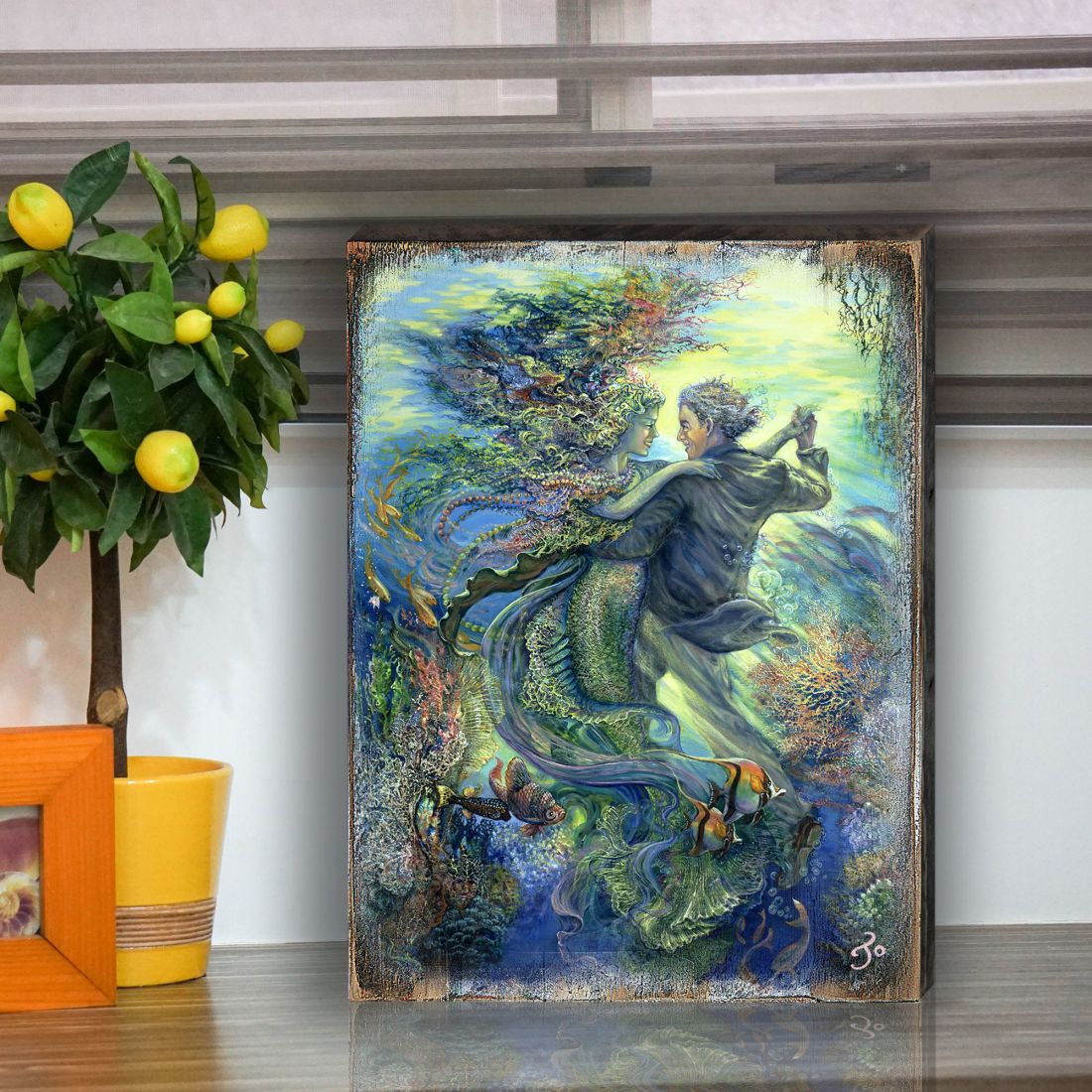Arte de pared de madera "Por el amor de una sirena" de Josephine Wall - Decoración de fantasía - 852133-JW