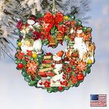 Snowy Christmas Wreath Wooden Ornaments by G. Debrekht and Susan Winget - Santa and Snowman Decor - Item 8185307-4-SW