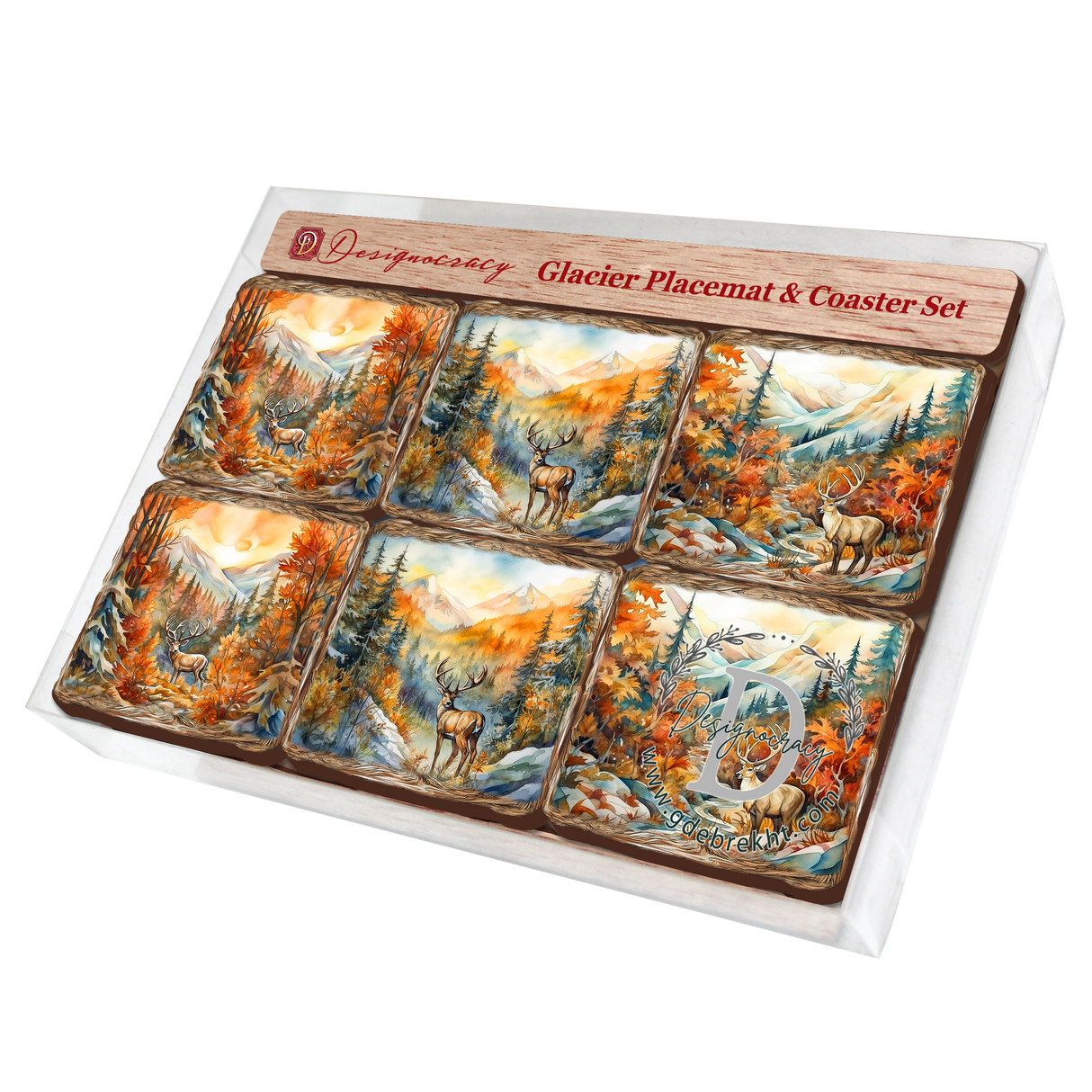 Caribou Wooden Cork Placemat and Coasters Gift Set of 7 by Nature Wonders Nature Wildlife Décor  - 85408C-S7