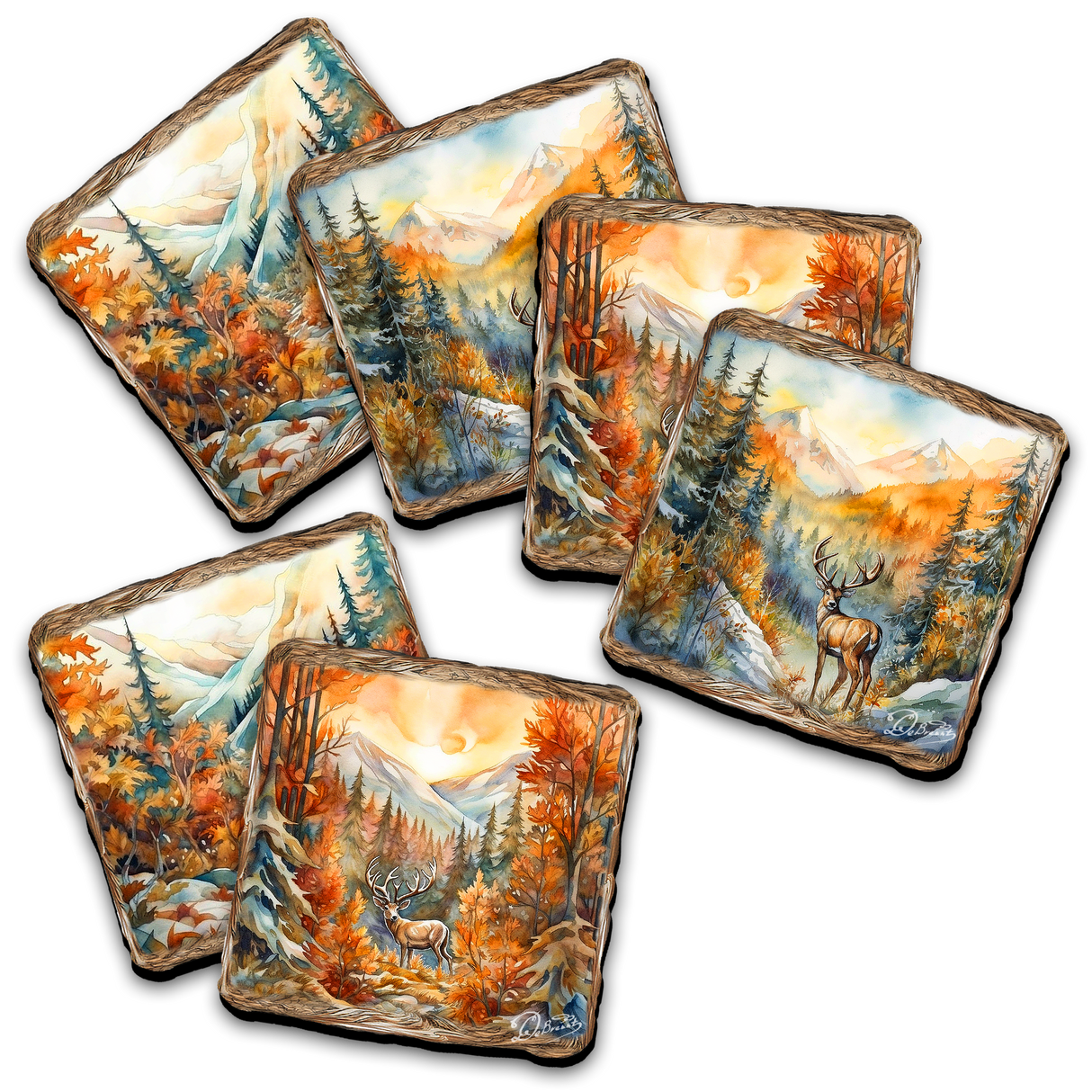 Caribou Wooden Cork Placemat and Coasters Gift Set of 7 by Nature Wonders Nature Wildlife Décor  - 85408C-S7