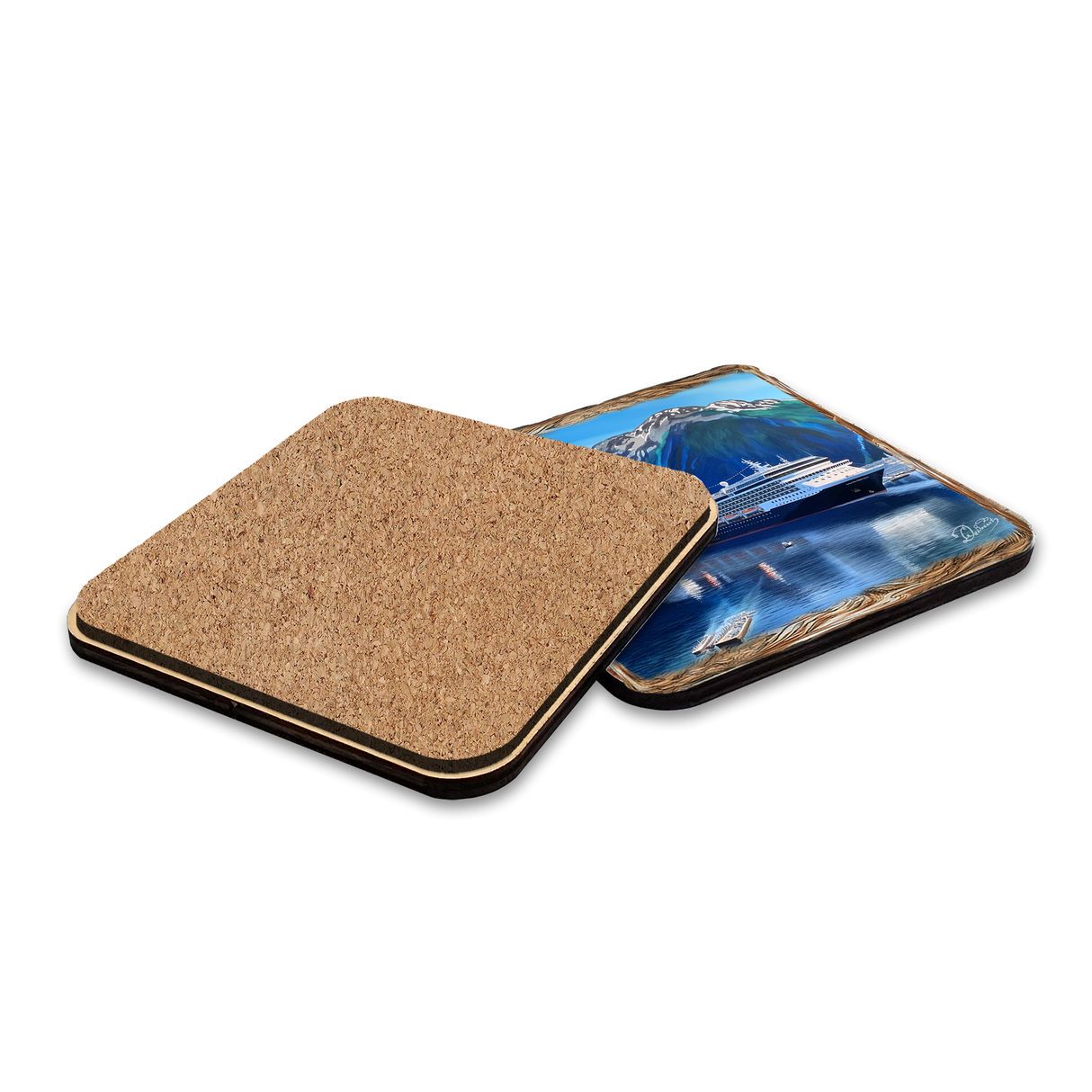 Cruise Ship Wooden Cork Placemat and Coasters Gift Set of 7 by Nature Wonders Nature Wildlife Décor  - 85410C-S7