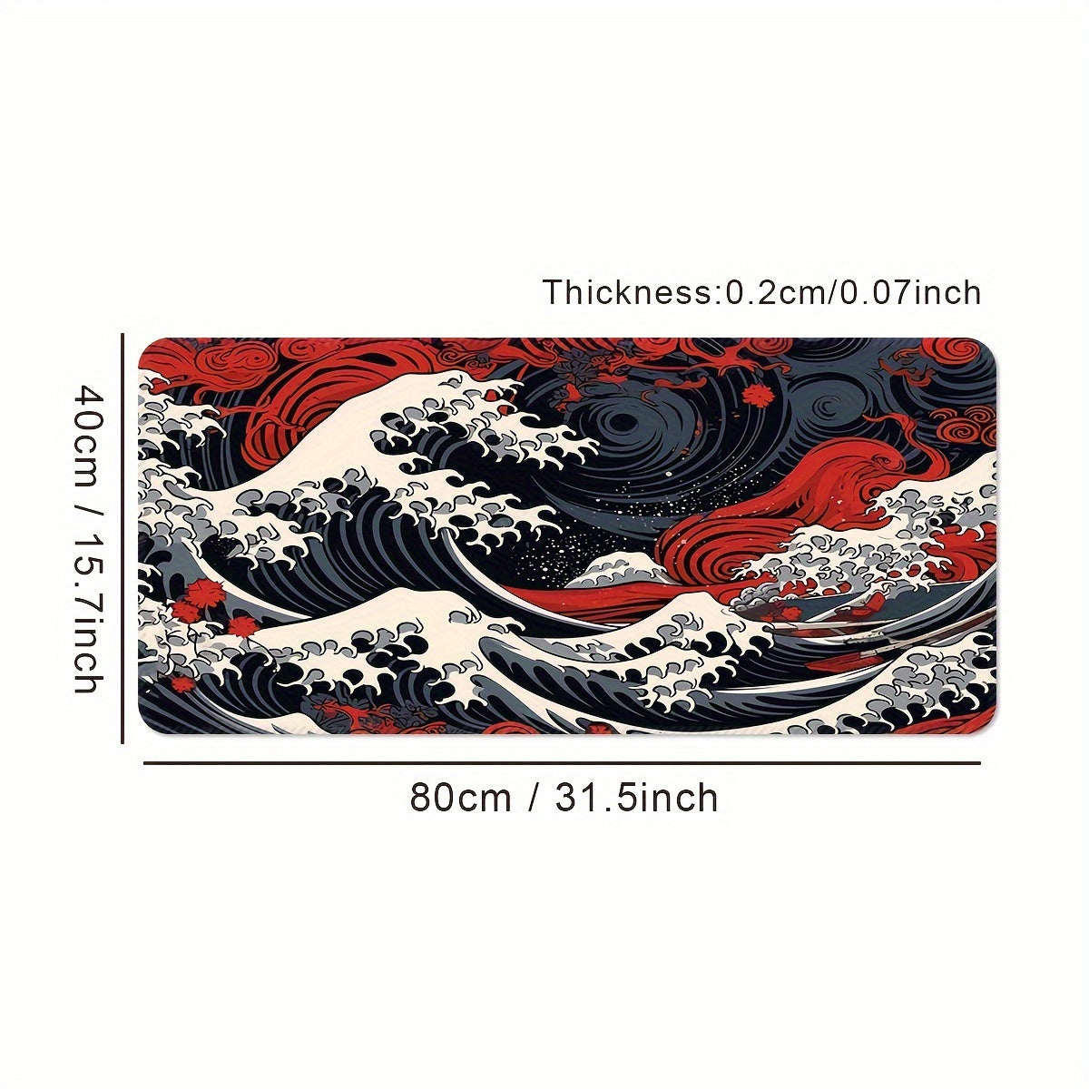 Grand tapis de souris de jeu Red Wave – Tapis de bureau en caoutchouc antidérapant avec bords cousus avec précision, lavable, forme rectangulaire oblongue pour l'eSport et le bureau