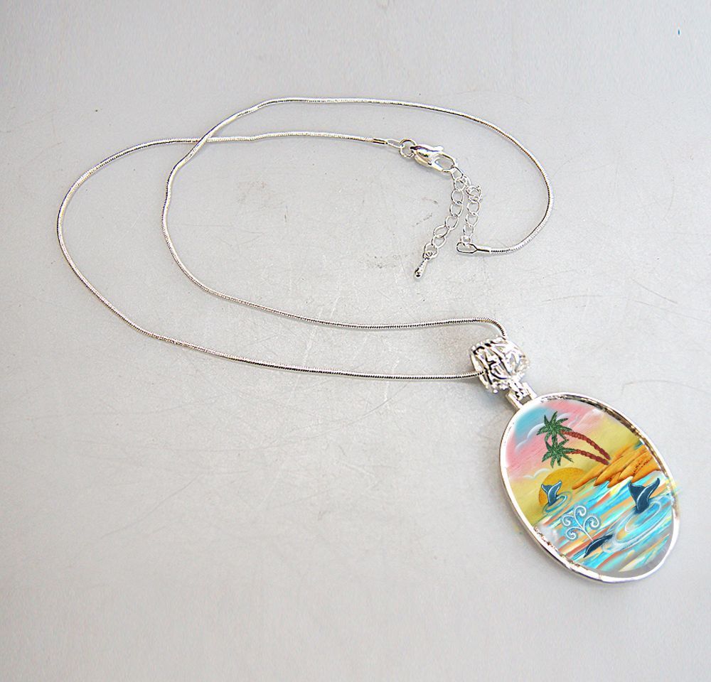 Calm Palms Silver Plated Mother of Pearl Jewelry Pendant Necklace - 44048