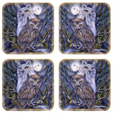 Night Watch Owls Wooden Cork Coasters Gift Set of 4 by J. Bergsma - Wildlife Decor  - 8199465C-S4