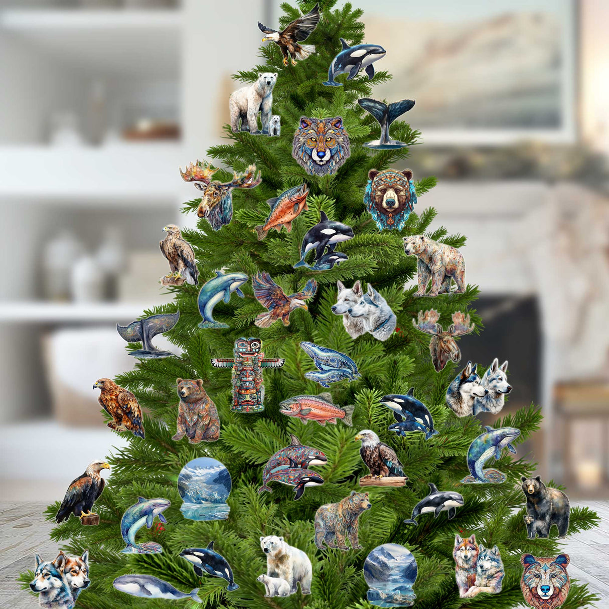 Enigmatic Wolves Decorative Wooden Clip-on Ornaments Set of 6 by G. Debrekht - Wildlife Decor - 8090113C-S6