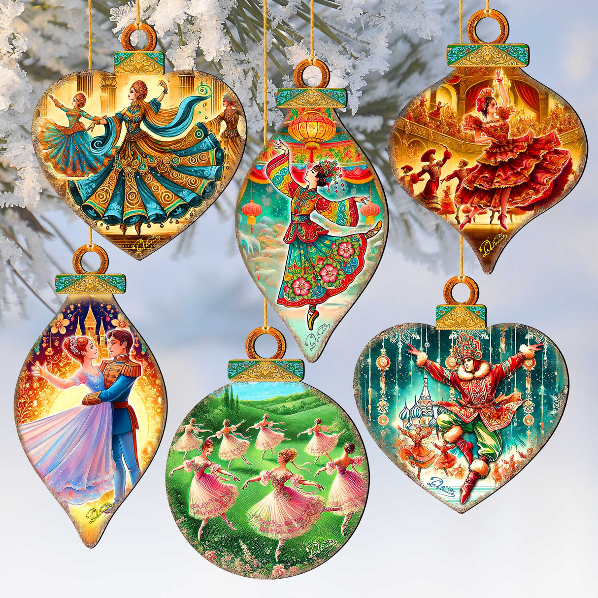 The Enchanted Nutcracker Suite Wooden Ornaments Set of 12 by G. DeBrekht - Christmas Décor - 8610103-S12