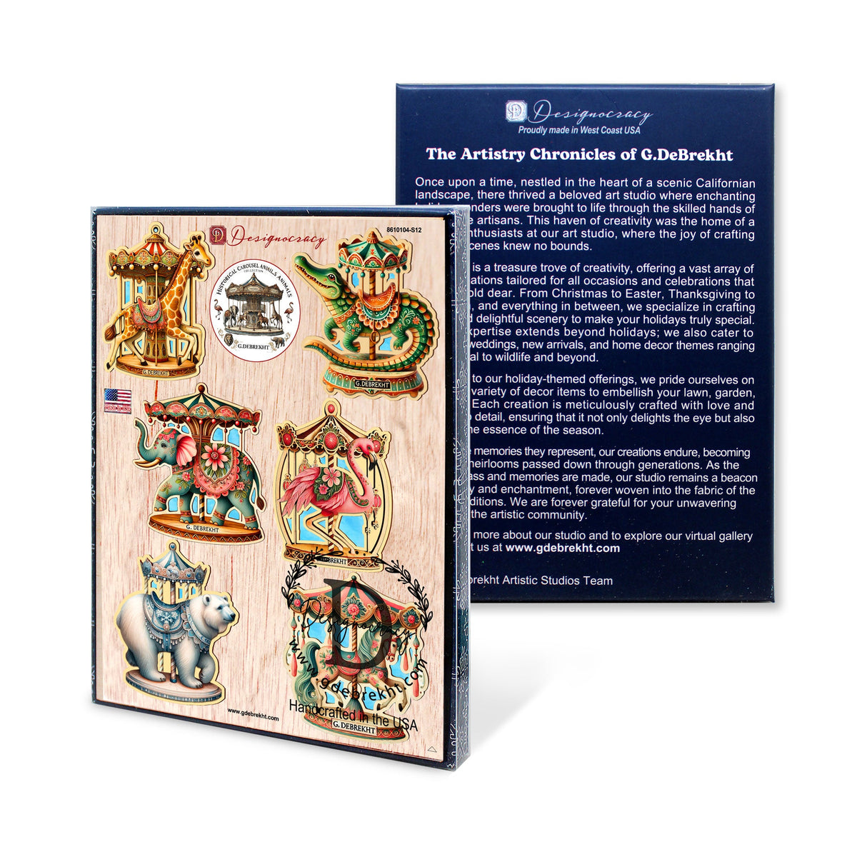 Juego de 12 adornos navideños de animales de carrusel de G. DeBrekht - Decoración navideña - 8610104-S12