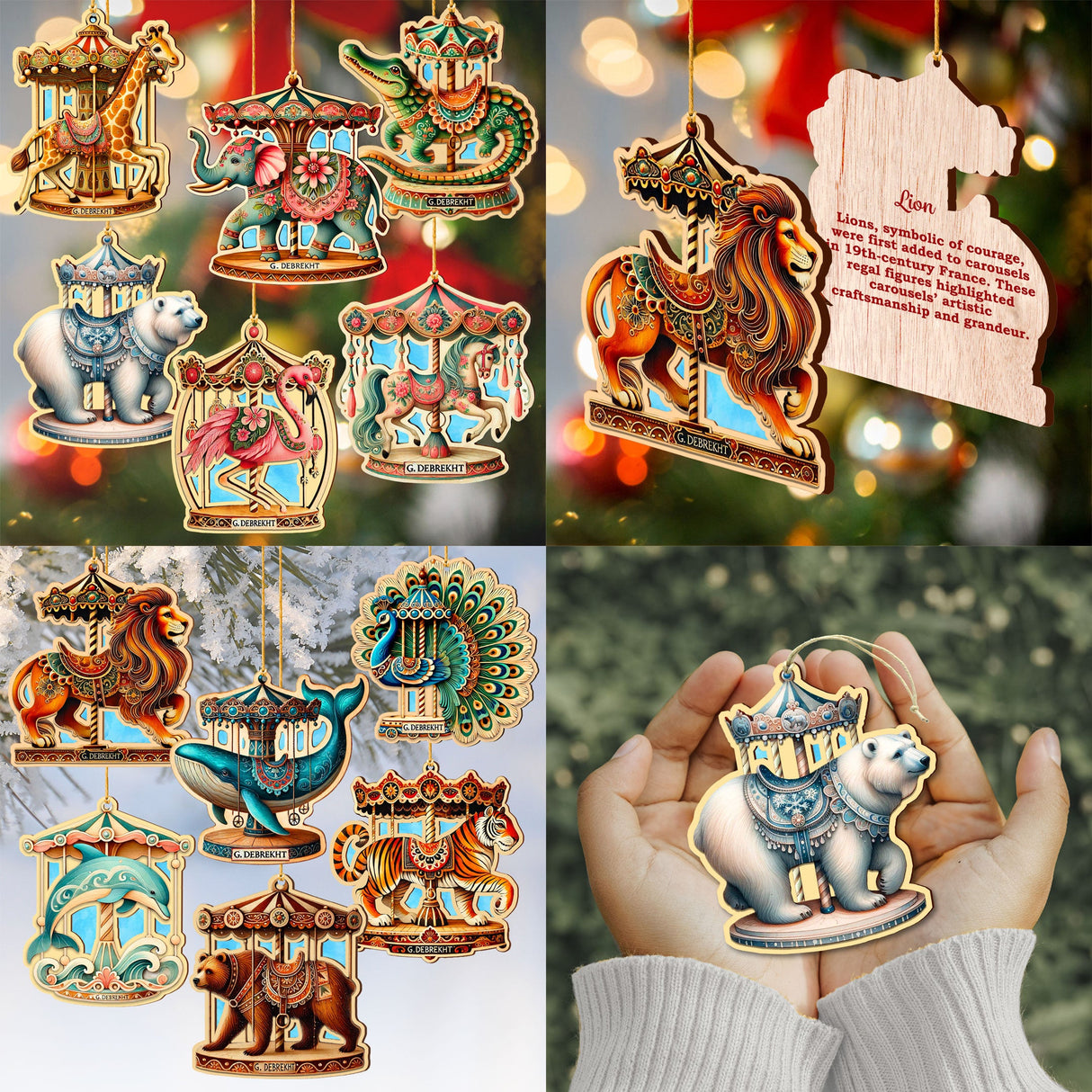 Juego de 12 adornos navideños de animales de carrusel de G. DeBrekht - Decoración navideña - 8610104-S12