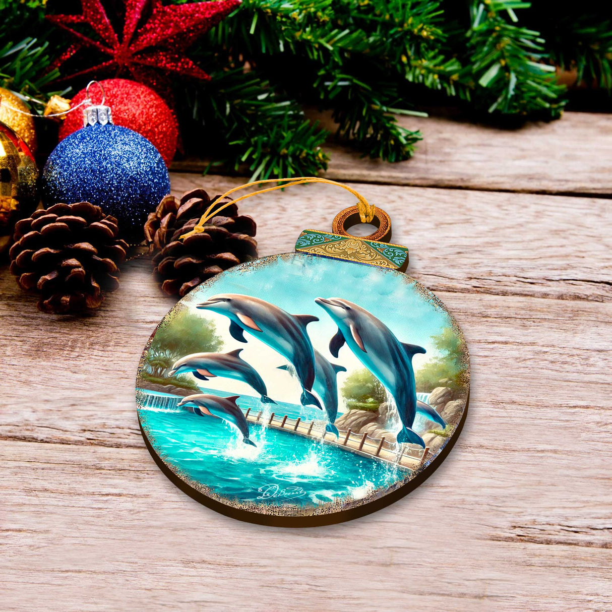 Ocean & Marine Life Wooden Christmas Ornaments Set of 12 – Handcrafted Coastal Décor by G.DeBrekht - 8610105-S12