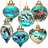 Ocean & Marine Life Wooden Christmas Ornaments Set of 12 – Handcrafted Coastal Décor by G.DeBrekht - 8610105-S12